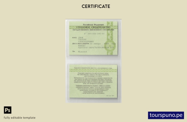 listo para imprimir Certificado de seguro de Rusia (COI) Cтроховое свидетельство